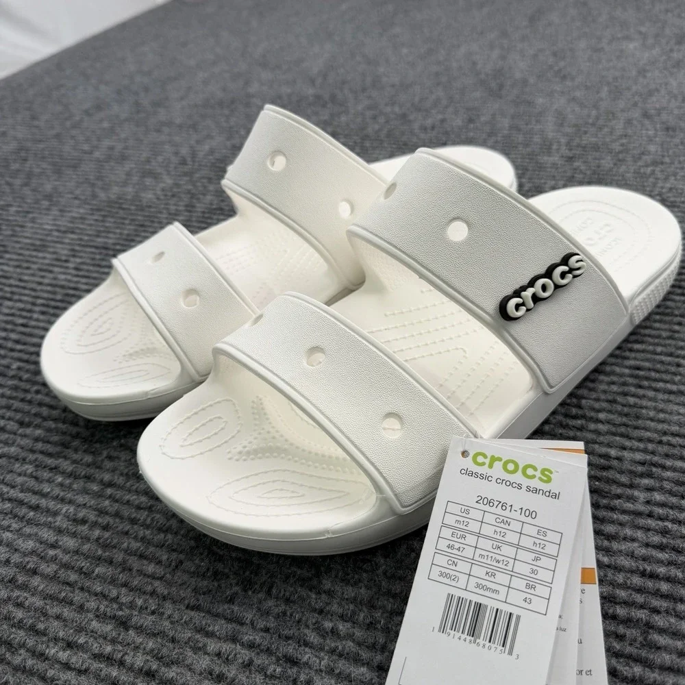 Crocs Classic Two-Strap Slide Sandals Solid White Men's Size 12 New With Tags